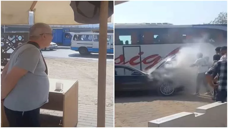 اشتعال النيران بسيارة أحمد شوبير (صور)